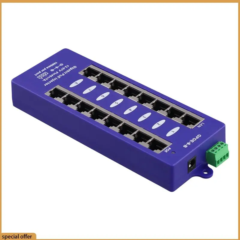 A68Z Gigabit 8 Port Poe Injector Mid-Span Poe Injector Mode B For Mikrotik UBNT CCTV Network Wall-Mounted