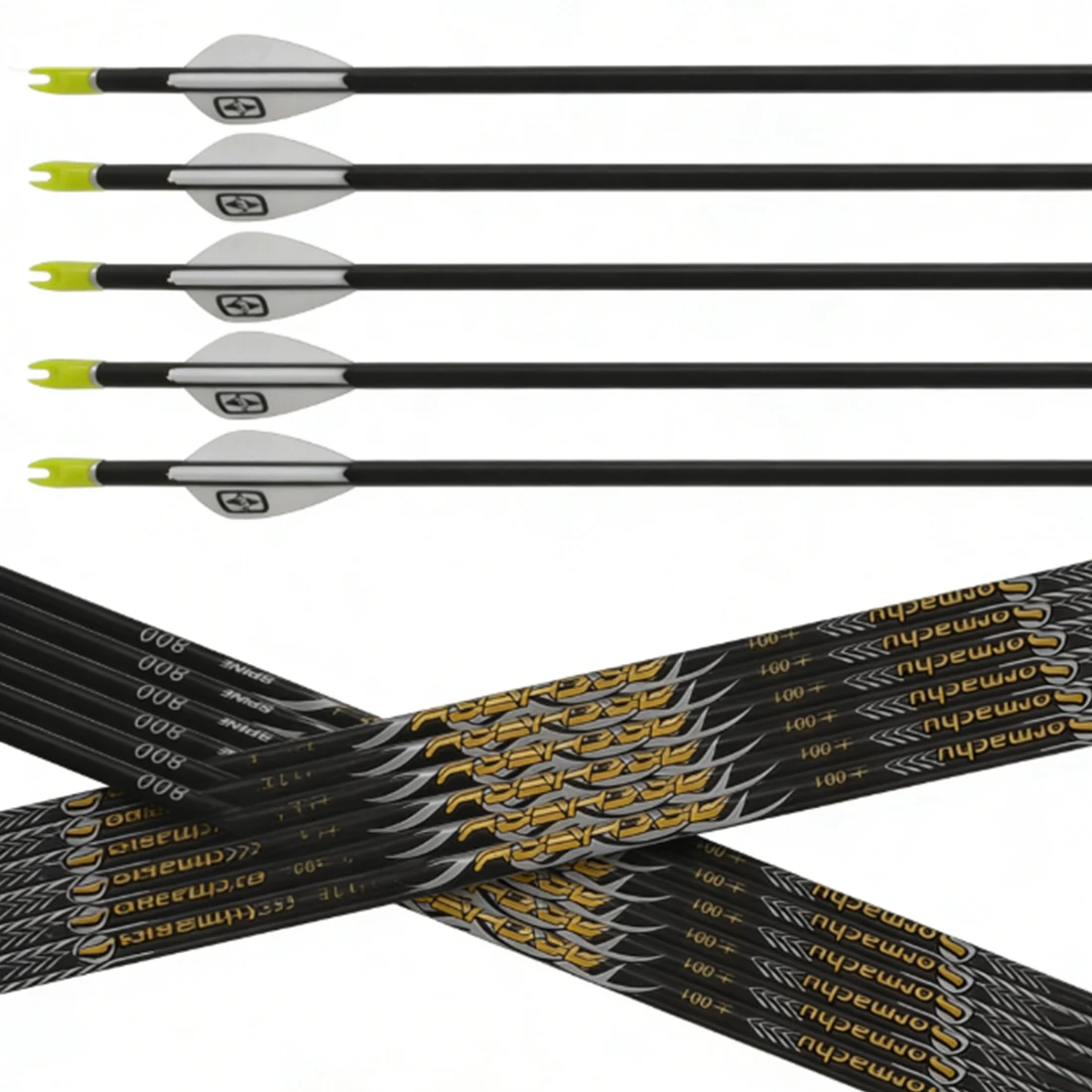 6/12 unidades de flechas de carbono de alta precisión, ID 4.2mm ±0.001, Spine 350-1000, con plumas duraderas para arco recurvo, compuesto y largo, para caza