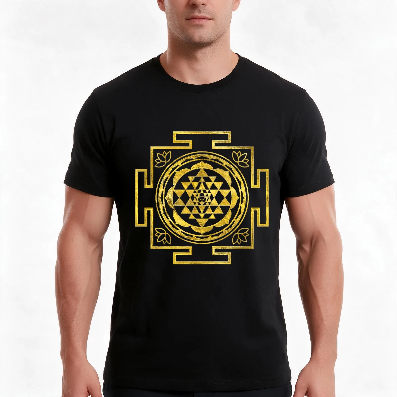Golden Sri Yantra/ Sri Chakra T-Shirt Summer Casual Cotton Tee Oversized Streetwear Tops Vintage Graphic Print 100% Cotton
