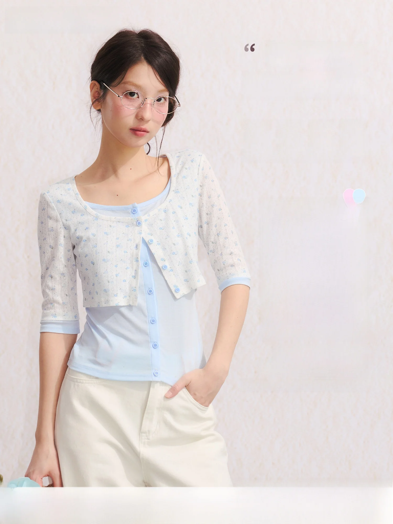 

Sweet Umoumo Women's T-irt Svel Striped Slim Fit Floral Cardigan Fake Two-Piece round Ne Casual Summer Top