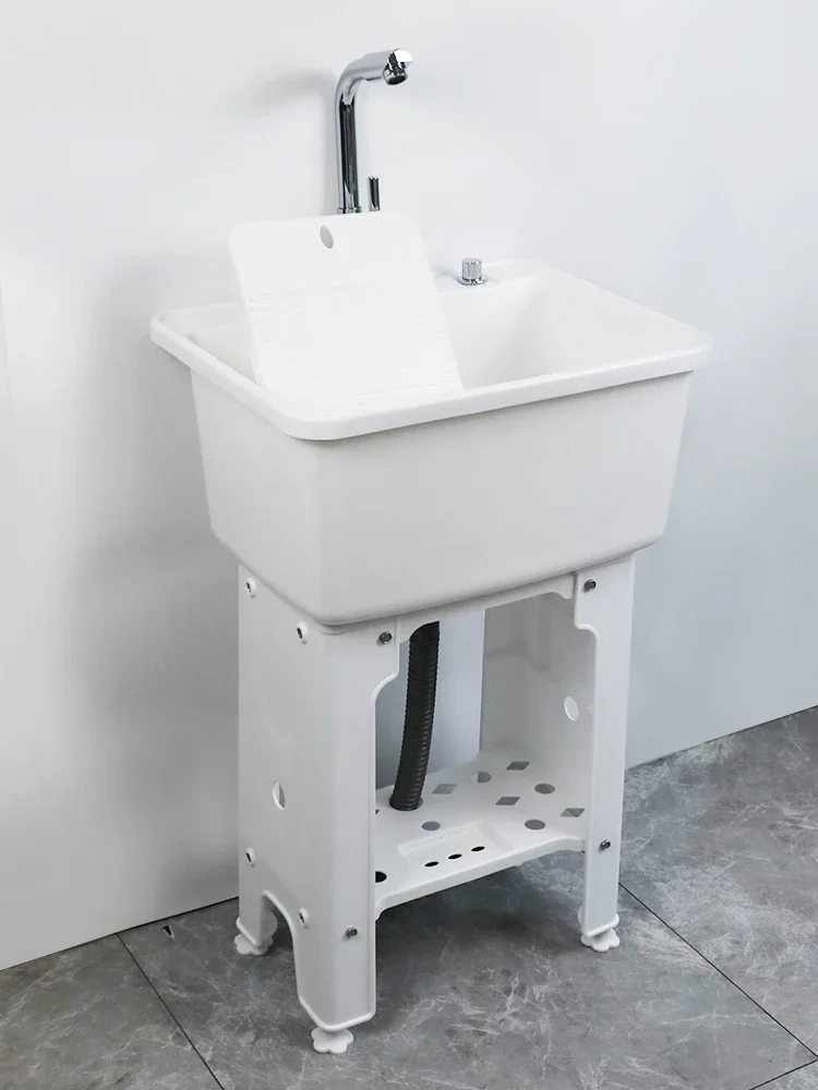 

Plastic laundry sink balcony household thickened laundry sink basin with washboard sink flooring