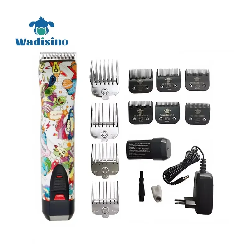 

Wadisino Graffiti Pet Clipper Kit with 6 A5 Blades and 4 Guide Combs Rechargeable for Dogs and Cats