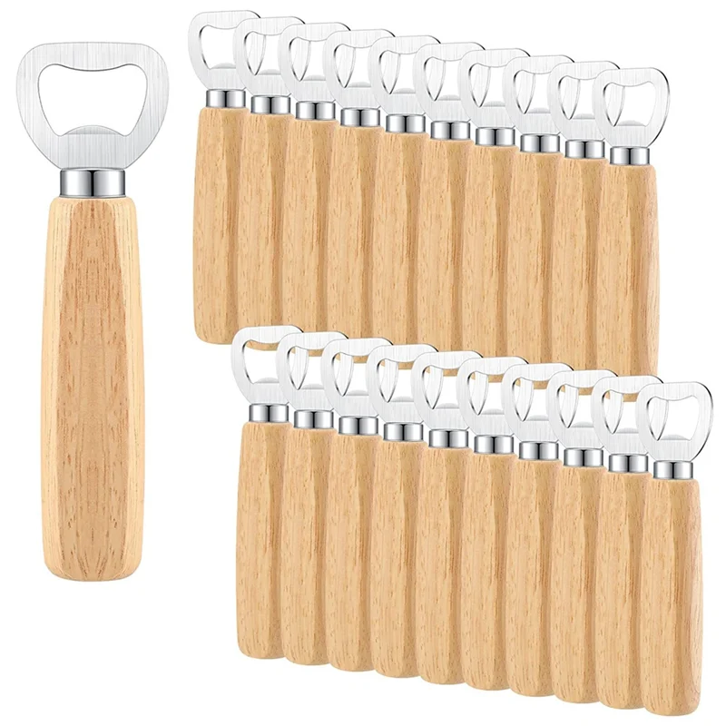 

20 Pcs Stainless Steel Bottle Opener Bartender Wood Beer Opener Cider Wine Opener Bottle Opener with Wooden Handle DIY