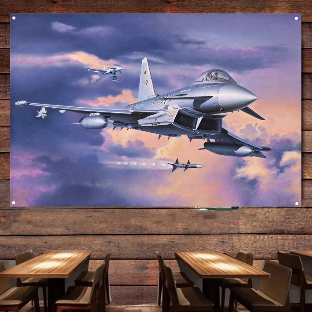 Eurofighter Typhoon Fighter Jet Airplane Flag Hanging Banner Air Force Military Art Poster Wall Art Tapestry Home Decor Painting
