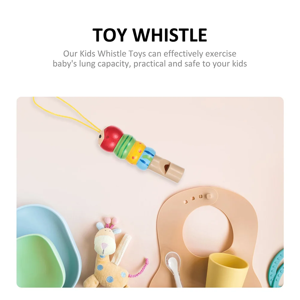 3 Stücke Holzpfeife für Kinder Tragbare Kleine Pfeife Musikinstrument Kreatives Cartoon-Design Helle Farbe Kinder Lernwerkzeug