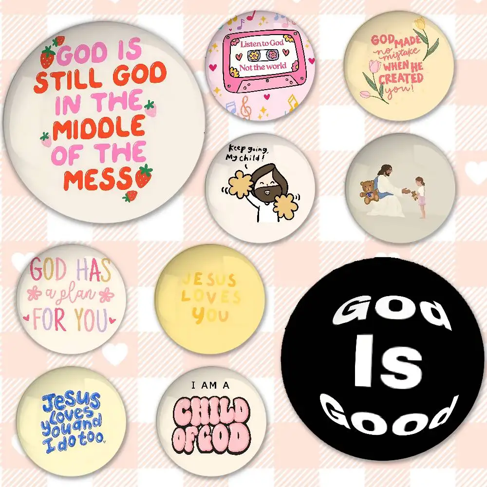 Vers der christlichen Bibel Jesus Abzeichen Runde Brosche Niedliche Cartoon Idol Cosplay Abzeichen DIY Rucksack Kleidung Schmuck Pins