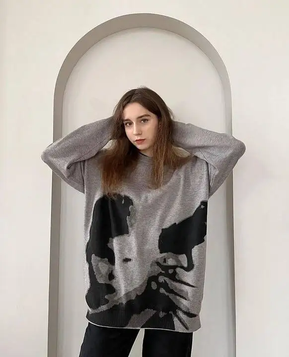 Sweter oversize luźne swetry Y2K estetyczna odzież uliczna sweter unisex sweter damski ins ciepły Anime zimowy top na co dzień