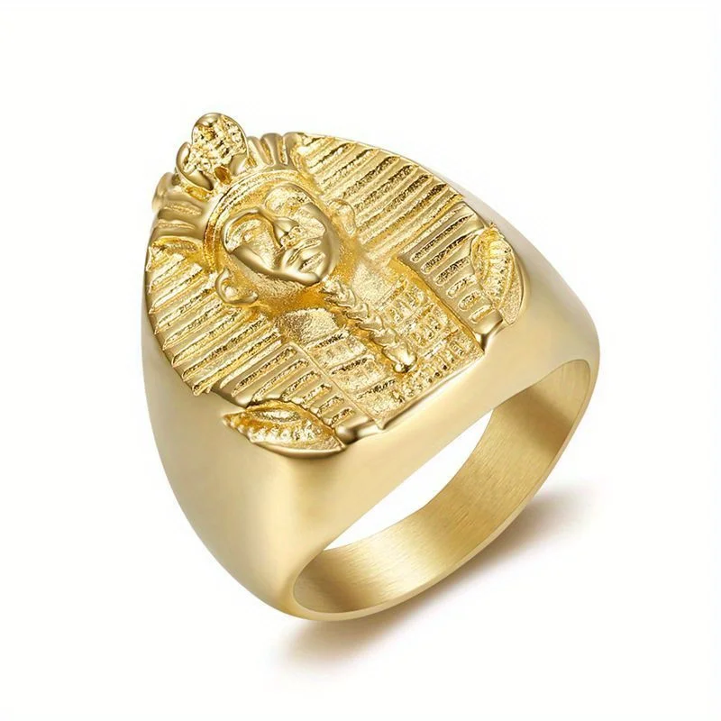 

Hip hop 316L Stainless Steel Gold Color Big Egyptian Pharaoh Rings for Men Rock Mens Signet Finger Jewelry Gift US 7 -13 size