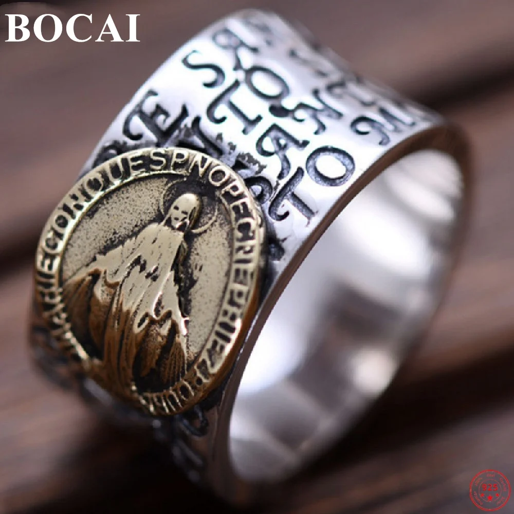 bocai s925 aneis de prata esterlina para homens e mulheres carta retro virgem maria ornamentos argentum puro charme joias amuleto 01