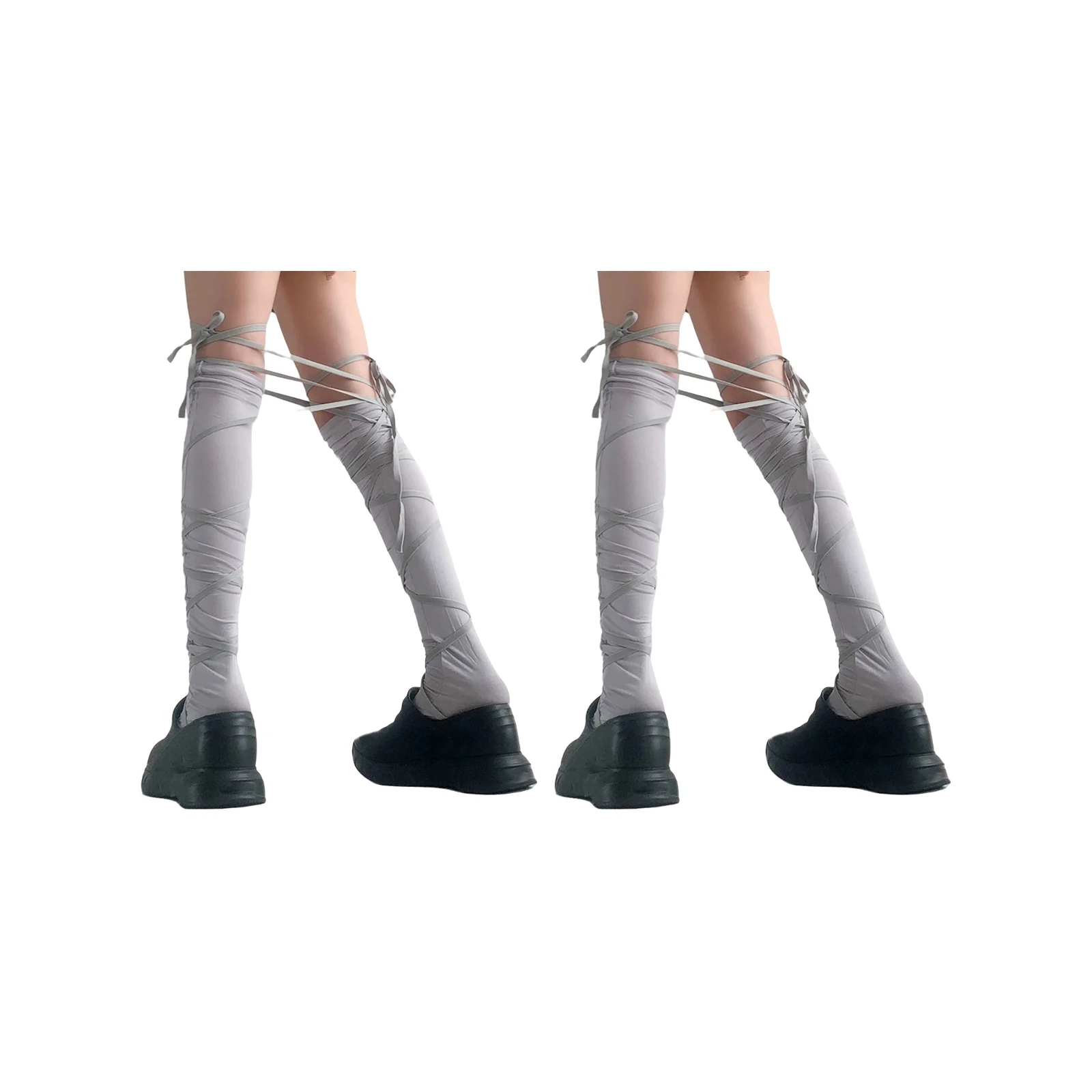 Lolita elastic strap over-the-knee socks set (grey/white/black available)