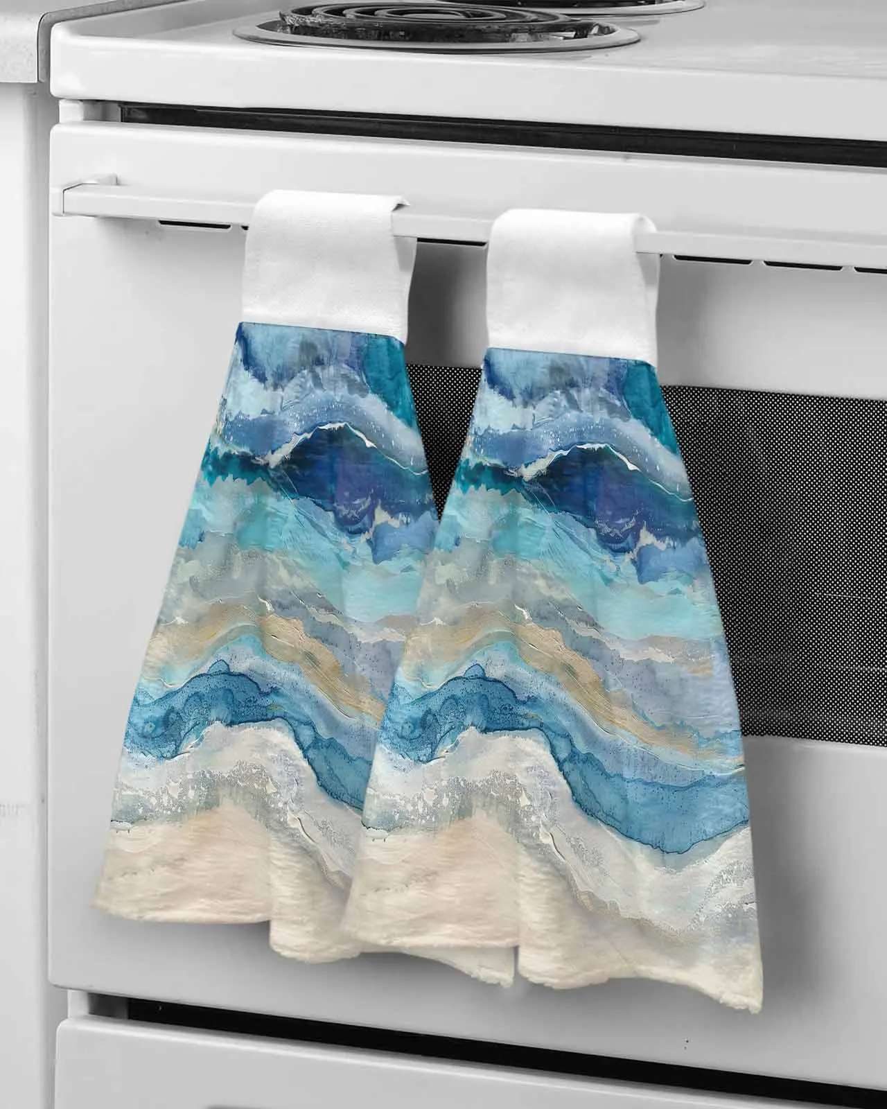 Ocean Waves Beach Gradient Abstract Blue Towel Cleaning Cloth Microfiber Soft Household Super Absorbent Dish Washing Cloth