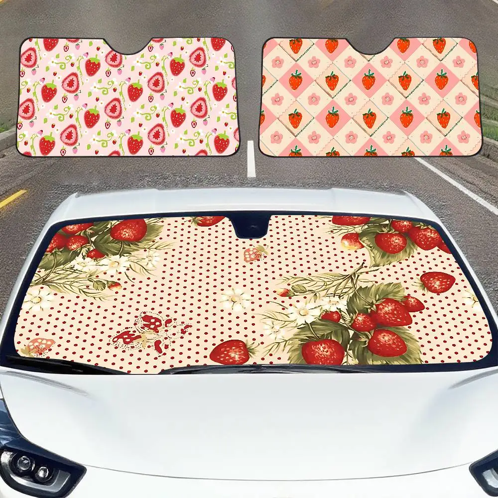 Cute Strawberry Car Sunshade Curtains Windshield Car Windscreen Cover Sun Shade Auto Visor Car Accessories