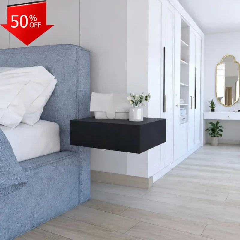 무소음 벽걸이 침대 협탁 화이트 나이트스탠드 이미지