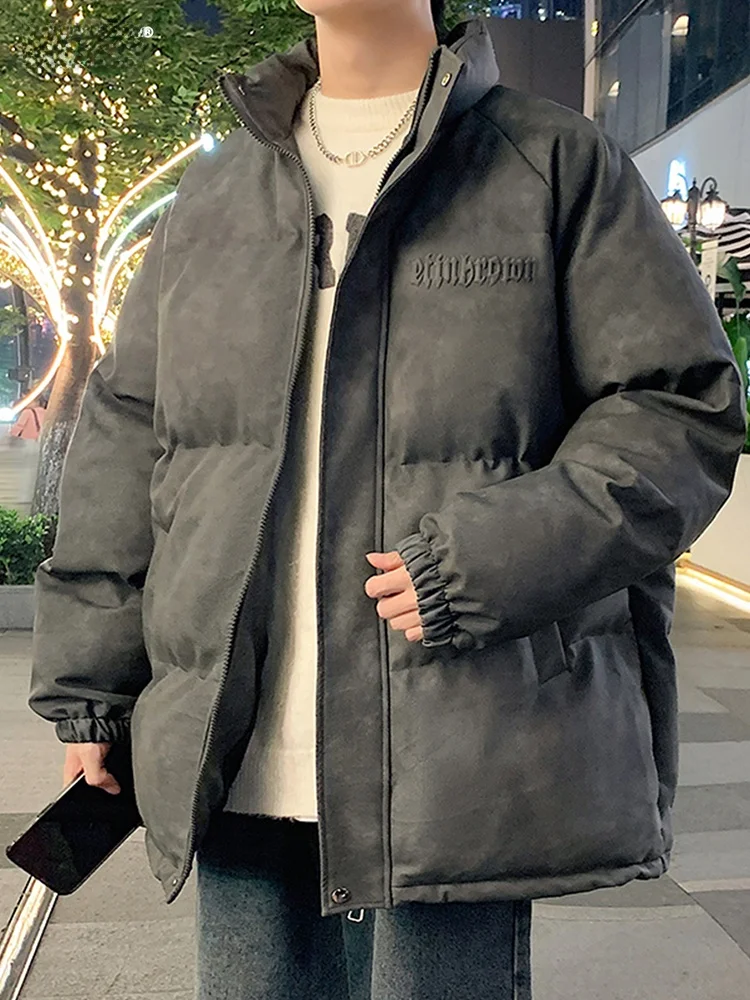 

American Sle Stand Collar PU Leather Cotton Jaet Men's Winter Warm Thi Casual Loose Couple Cotton Coat XHHX Brand