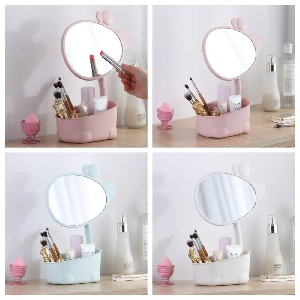 Light Luxury Desktop Storage Box Makeup Mirror High-definition With Folding Stand Desktop Mirror Dustproof 360 Degree Rotation