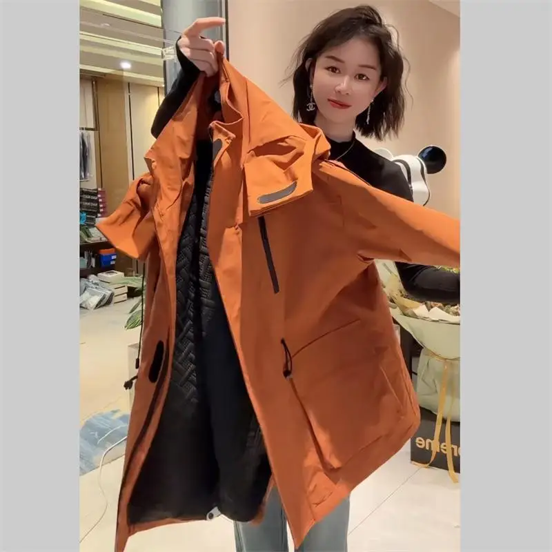 

Свободная уличная хлопковая ветровка средней длины, женская осенне-зимняя ветрозащитная и теплая хлопковая куртка