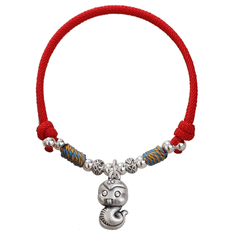 Foot silver zodiac snake natal year red rope female sterling silver transfer woven children's hand rope couple jewelry