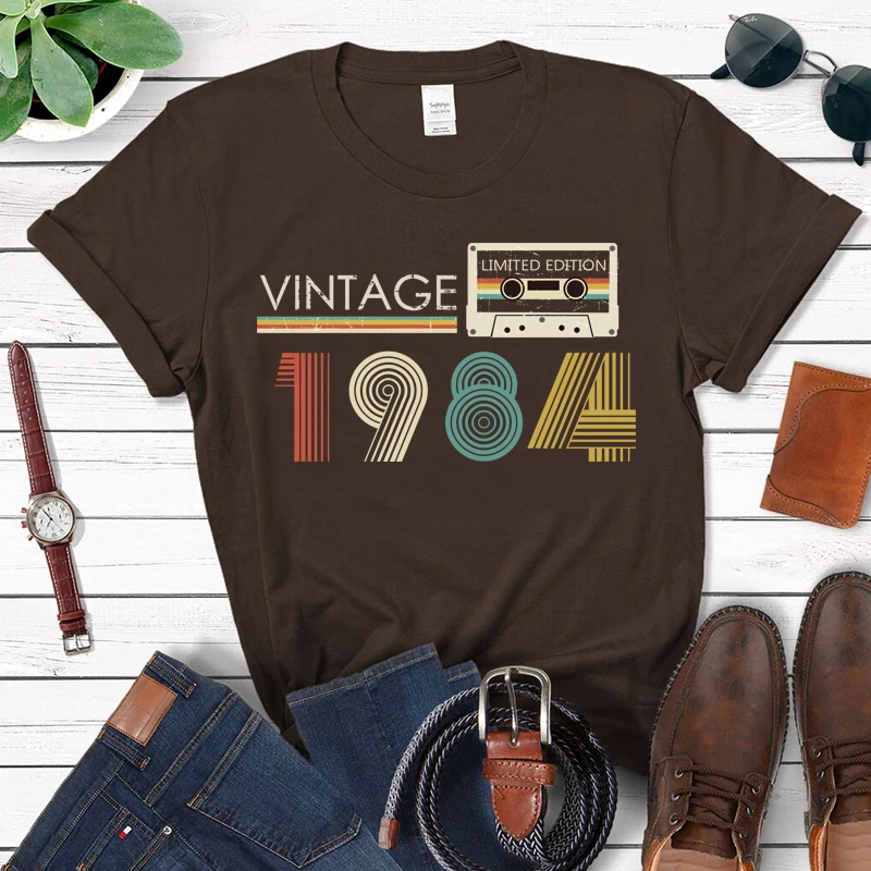 Cassette Vintage 1984 40th 40 Years Old Birthday Party Women T Shirts Limited Edition Retro Graphic Tee Cotton Classic T-shirts