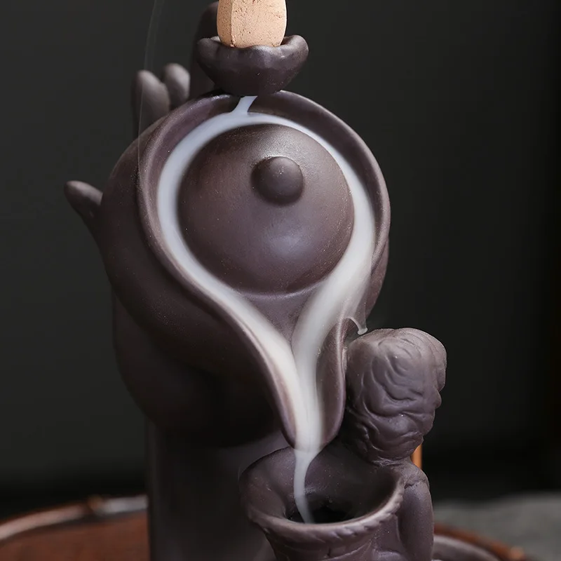 Purple Clay Buddha Hand Backflow Incense Burner Creative Buddha Hand Lotus Child Pee Zen Ornament Backflow Incense Burner