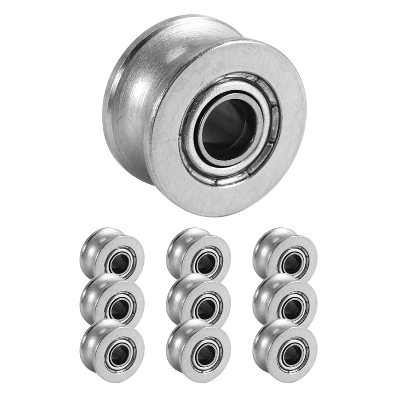 10Pcs U Groove Bearing U624ZZ Carbon Steel Durable V Groove Ball Bearing Pulley For Rail Track Linear Motion Systems