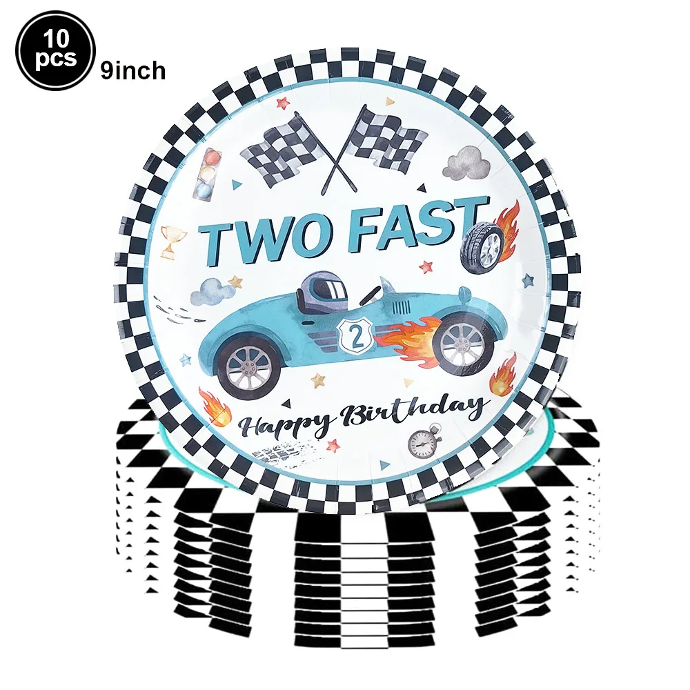 Racing Party Supplies Paper Tableware Plates Cups Two Fast Birthday Banner 2th Birthday Number Balloon Set Race Car Party Decors - view 5