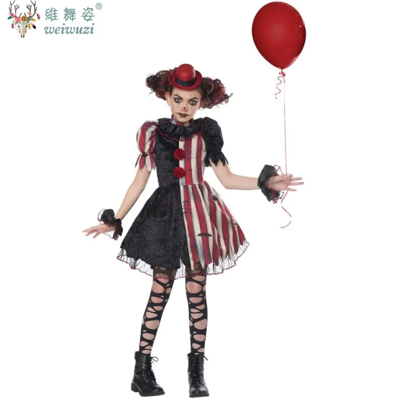 ฮาโลวีน Carnival Party เด็กสาวซน Circus Clown เครื่องแต่งกายภาพยนตร์สยองขวัญ Clown เครื่องแต่งกาย Stage Performance แฟนซีชุด