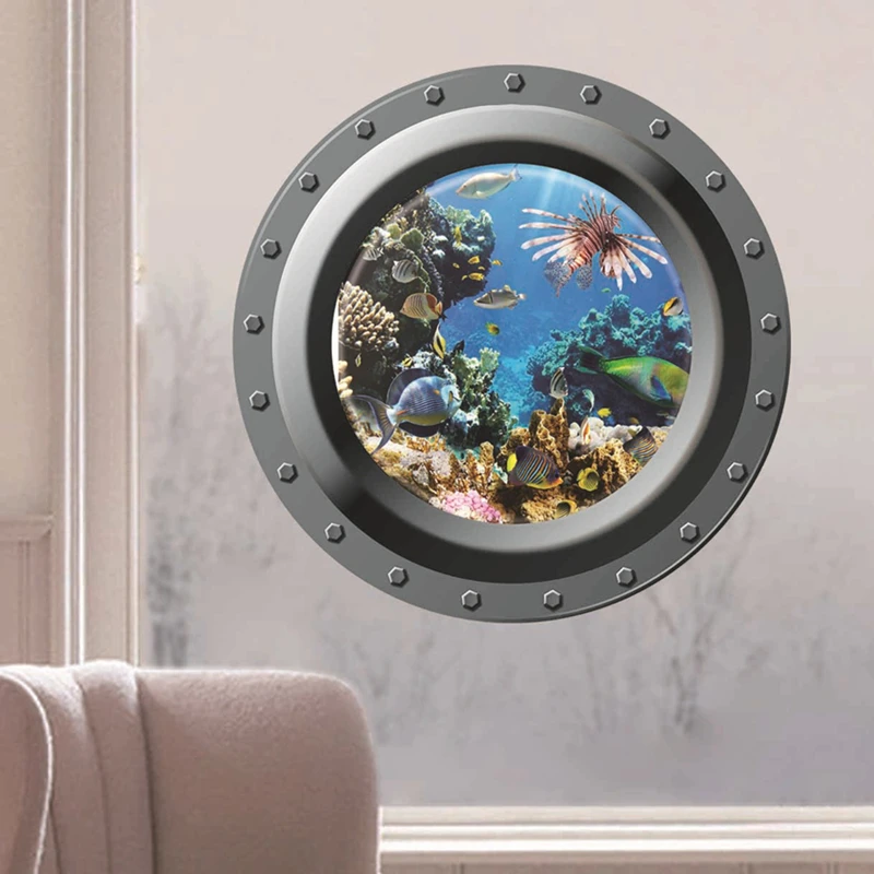 Seabed World Nemo Fish Shark Vinyl Wall Sticker Fake Submarine Window Art Mural for Home Appliance Decoration Sea View Wallpaper