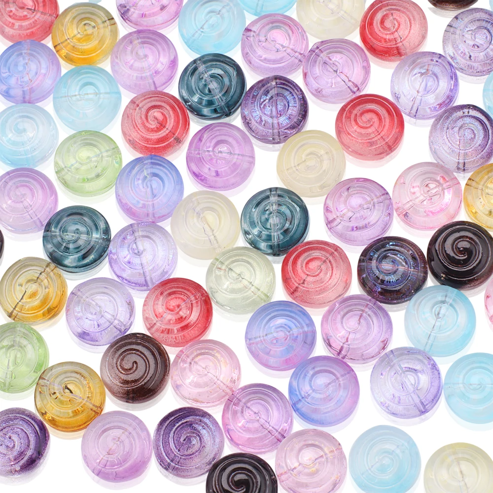 30Pcs 12mm Gradual Color Crystal Glass Round Screw Thread Shape Pendants Beads For DIY Making Jewelry Earing Necklace Accessory