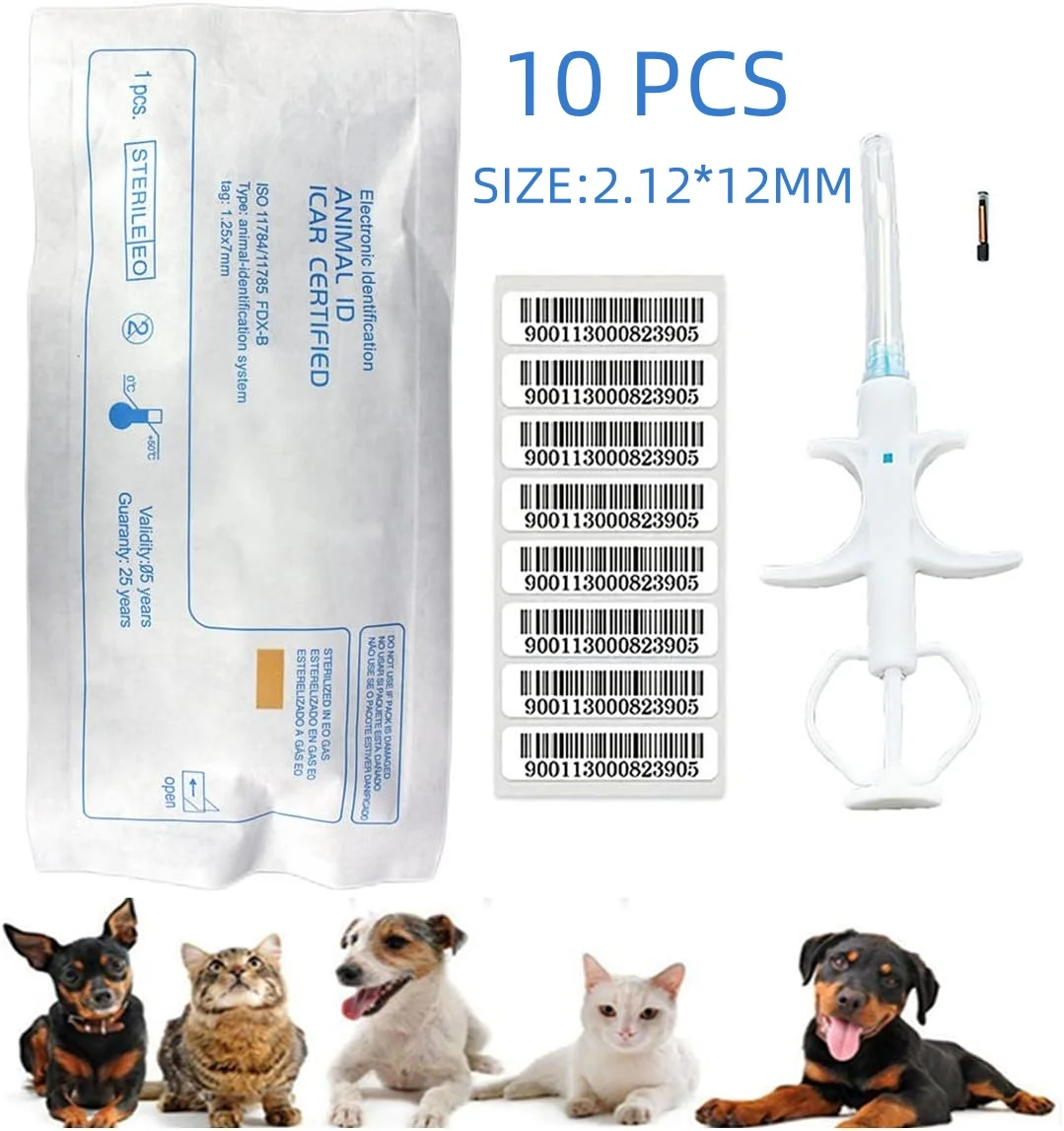 

10 Pcs 2.12x12mm Universal Pet Microchip 134.2khz Registration Animal ID Implant Chip Microchip FDX-B For Dog Cat Pig Fish