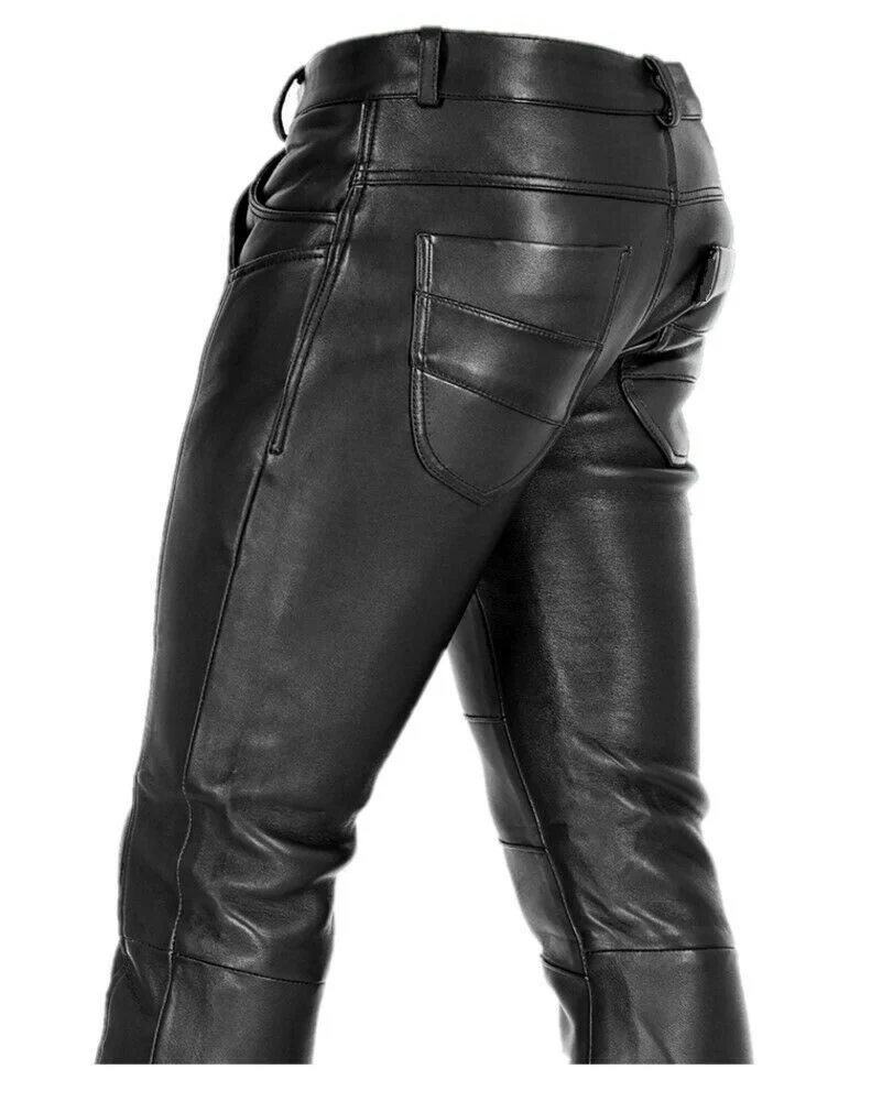 Men\'s Goth Steampunk Pu Leather Pant Black Motorcycle Rock Roll Slim Legging Pants Plus Size