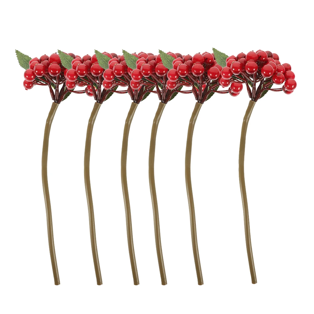 

6 Pcs Artificial Berry Stems Realistic Red Fruit Decoration Christmas Short Branches Faux Berry Bouquet Flower Wall Greenery