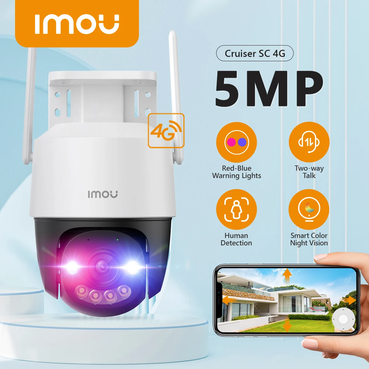 IMOU Cruiser SC 4G WiFi Camera Red-Blue Warning Lights Outdoor Security Camera Full-Color Night Vision AI Human Detection IP66