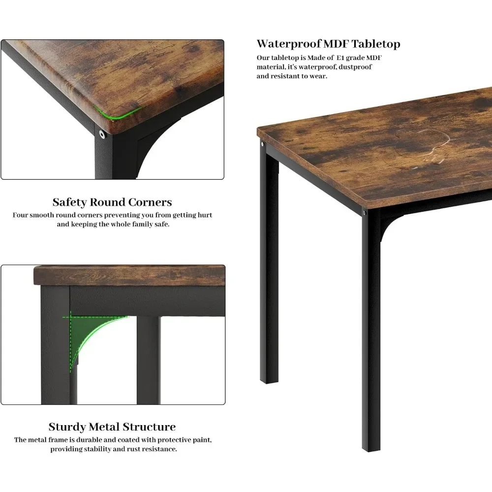 Dining Table Set for 4, Small Kitchen Table and Chairs for Space Saving, 1 Bench with Storage and 2 Chairs with Backrest