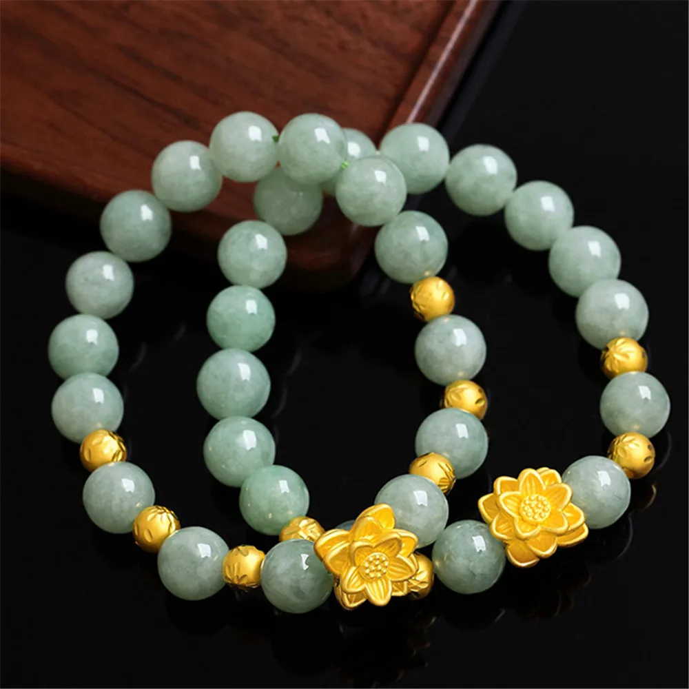 

Pure 999 24K Yellow Gold Women Lucky Lotus Beads Bracelet 2.6-2.8g