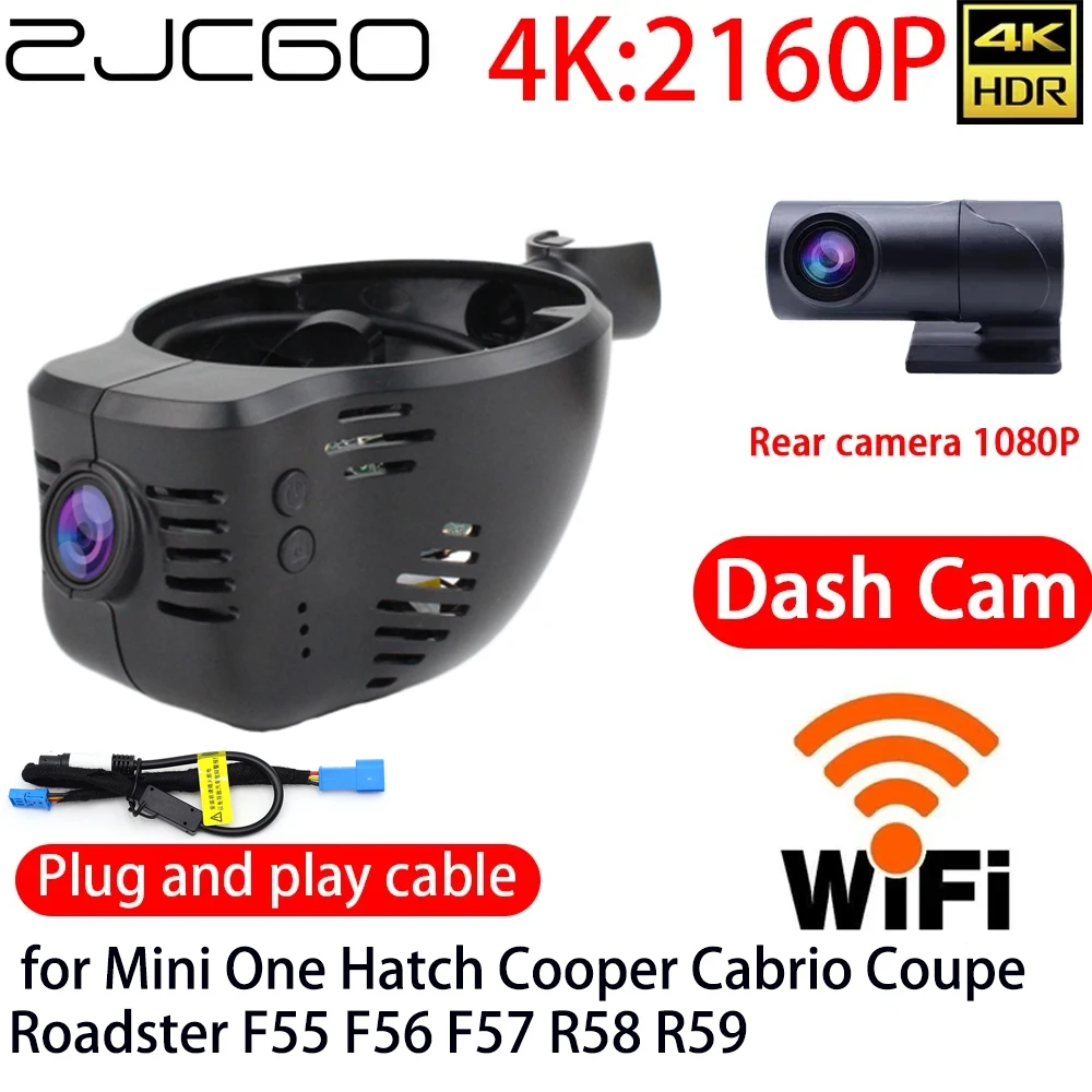 

ZJCGO 4K Car DVR Dash Cam Wifi Front Rear Camera 24h Monitor for Mini One Hatch Cooper Cabrio Coupe Roadster F55 F56 F57 R58 R5