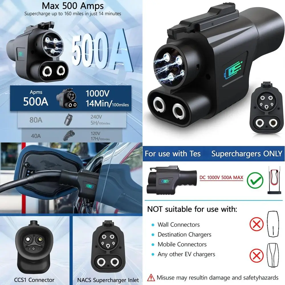 محول NACS إلى CCS، محول NACS إلى CCS للمركبة الكهربائية لشاحن Tesla Supercharger، Max 500Amps-1000V لـ Tesla V3/V4 DC Fast Cha