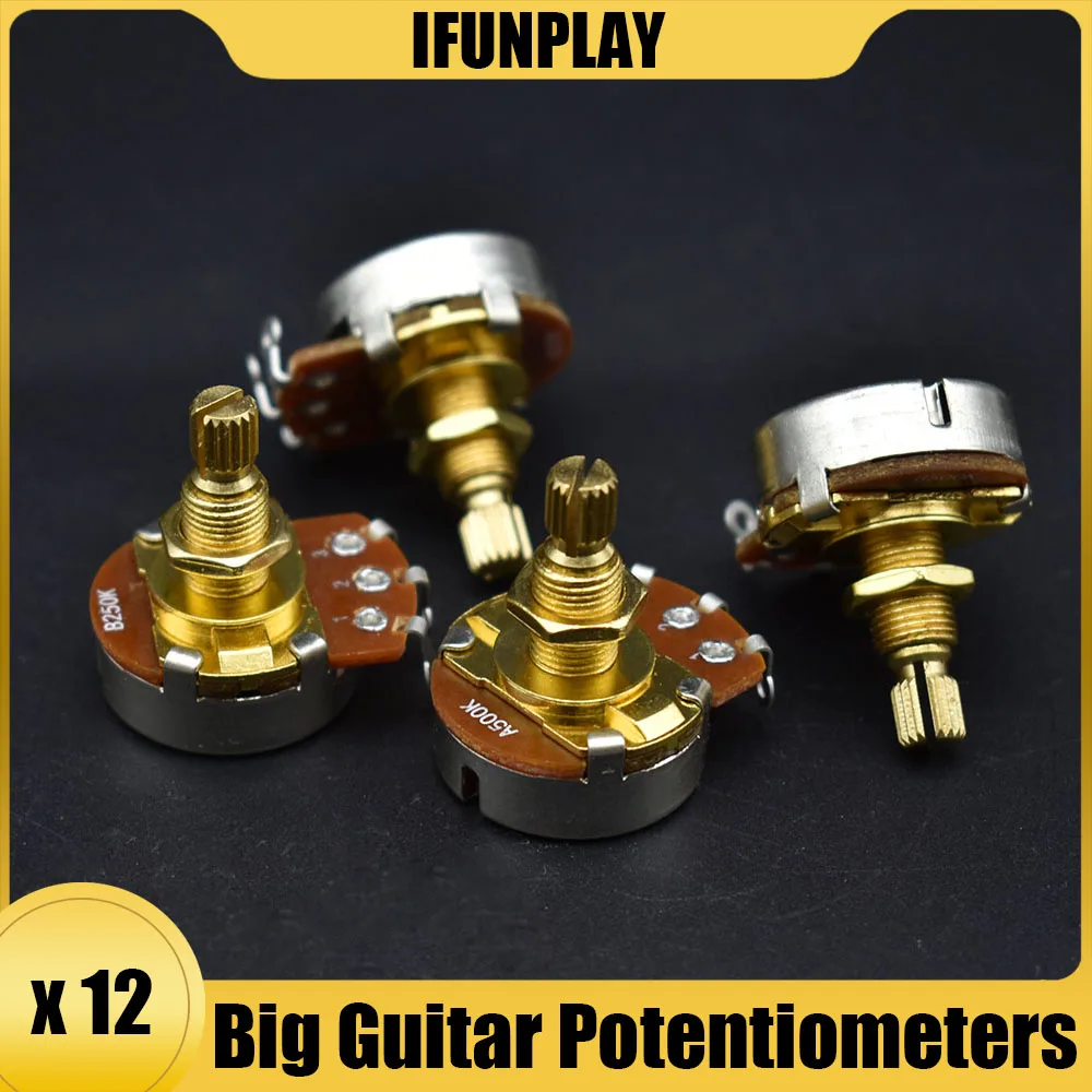 12Pcs 18MM Long Split Shaft Potentiometer Big Pot 250K/500K Pot for Electric Guitar and Bass Tone Volume Parts