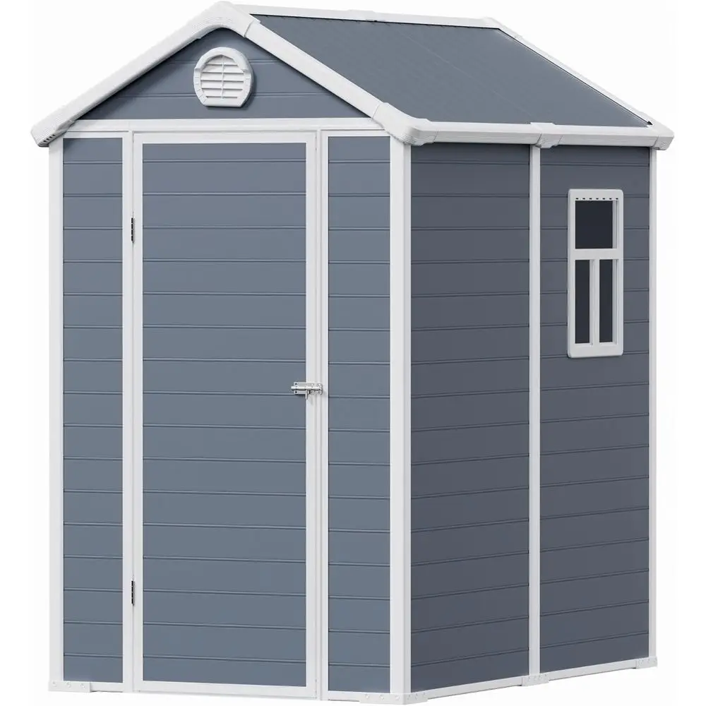 

UV-Protected 6x4.5ft Plastic Outdoor Shed with Floor, Window, and Gray Color for Lawn Mower, Garden Tools, and Bicycle Storage