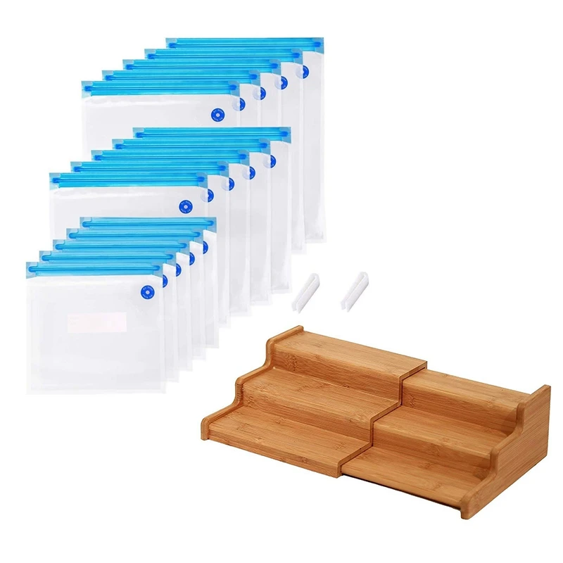 

Vacuum Food Sealer Bags,Reusable Sealed Bags With Sealing 2 Clips & Spice Rack Kitchen Cabinet Organizer