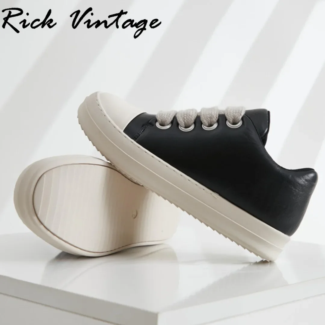 Rick Vintage Jumbo Thick Lace Up Shoes Leather Luxury Trainers Men High Street Autumn Platform Mixed Colors Sneakers for Women