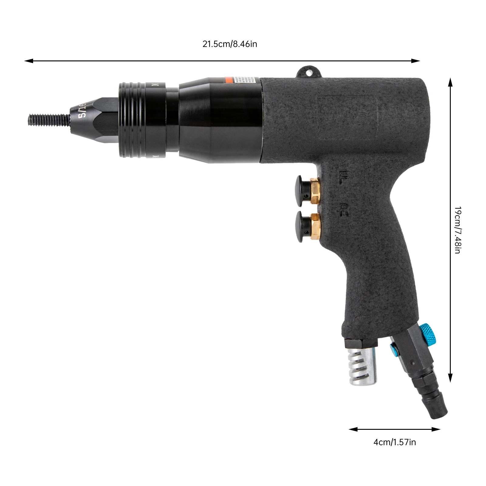 Pistola remachadora, neumática, velocidad ajustable, funciones hacia adelante/atrás, diseño compacto para un uso eficiente