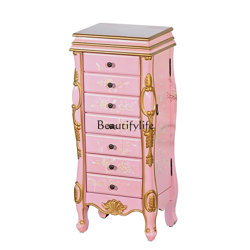 3American painted solid wood chest bedroom jewelry jewelry pink mirror storage drawer locker