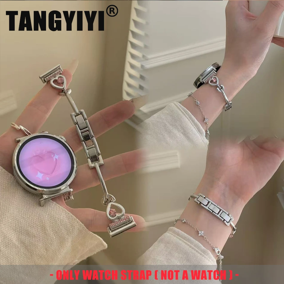 

18/20/22MM Watch Band For Samsung Galaxy Watch 7 5 4 6 Classic 5 Pro Heart Diamond Metal Bracelet Strap For Amazfit Bip/GTS GT2