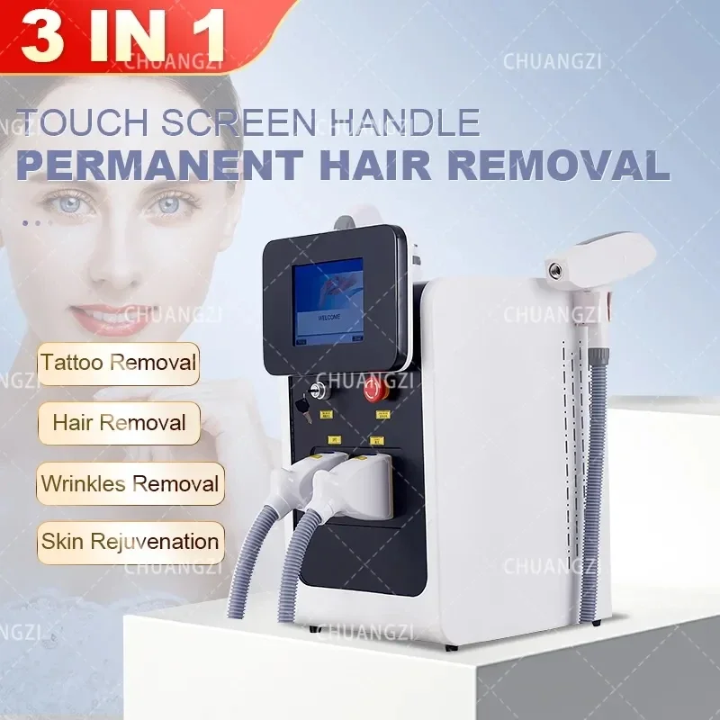 Newest Nd Yag IPL OPT Laser Machine 3 IN 1 ND YAG Q Switch Hair tattoo Removal Machine Skin Rejuvenation Wrinkles Removal