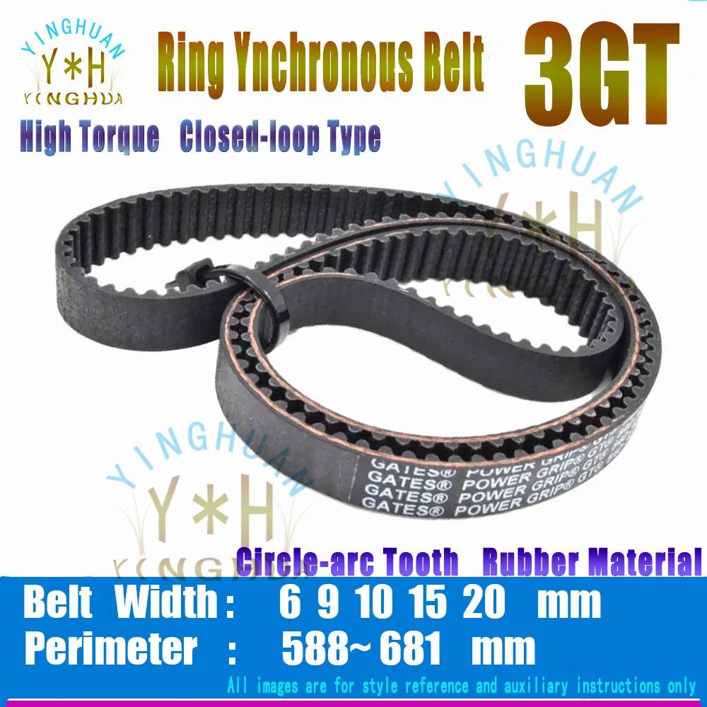 

3GT Timing Belt Circumference Lp= 588 To 681 Width 6 9 10 15 20mm Rubber Annular Enclosed