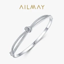 Ailmay 925 Sterling Silver Bowknot Fashionc Bracelets Sparkling Clear CZ Bracelets For Women Fine Jewelry Valentine's Day GIFT