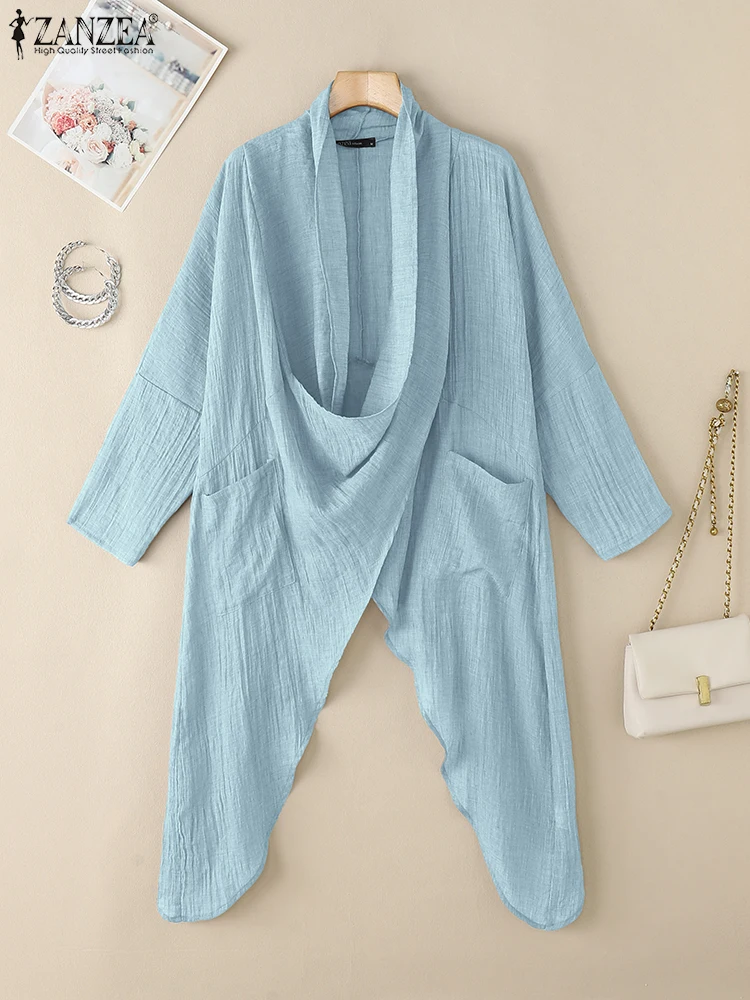 

ZANZEA 2025 Fashion Blouses Autumn Women Tops Vintage Long Shirts Casual Solid Cowl Neck Long Sleeve Asymmetrical Party Blusas