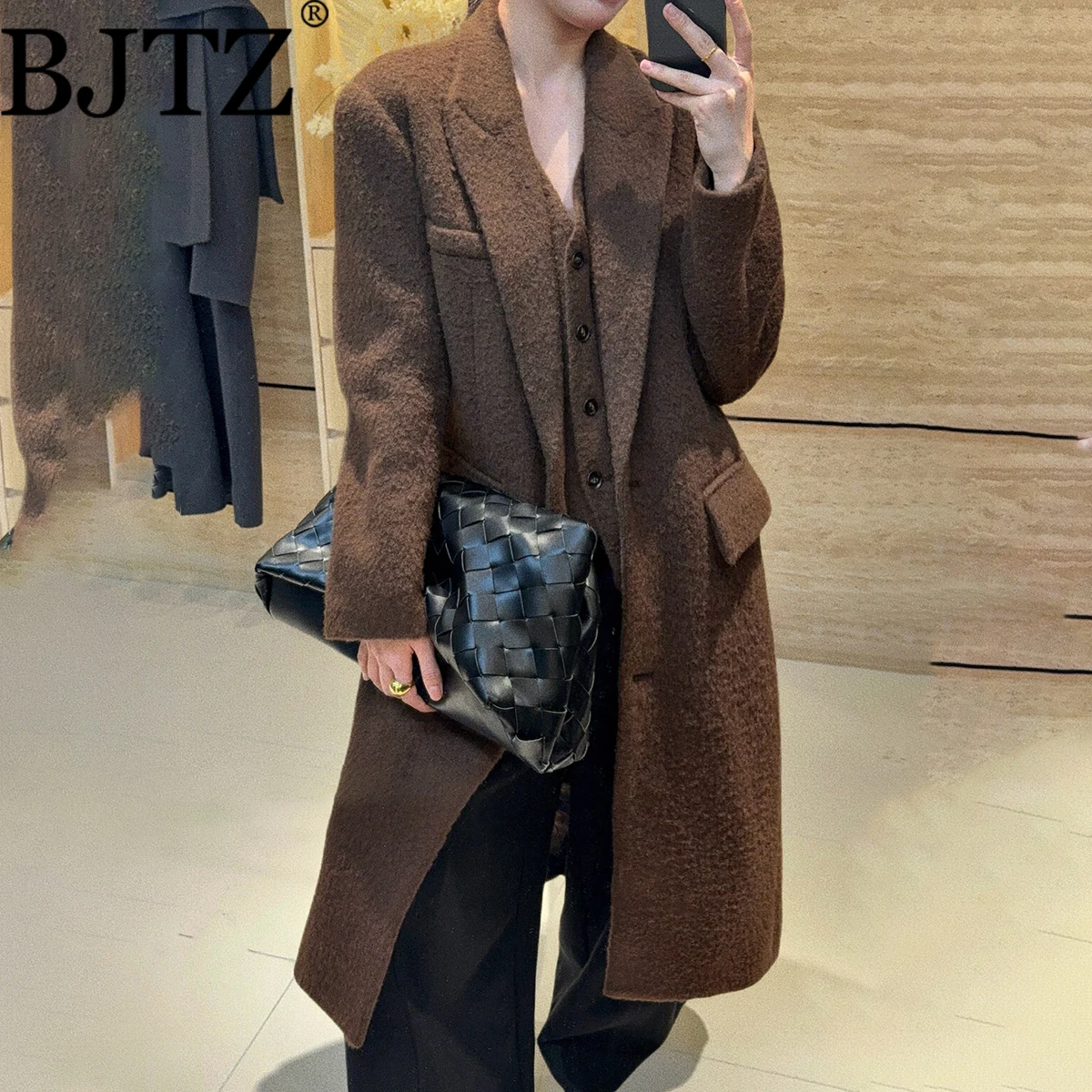 

BJTZ Women's Designer Two-Piece Quilted Blazer Coat Midi Long Belted Elegant Premium Comfortable Autumn Fall New Arrival 2025