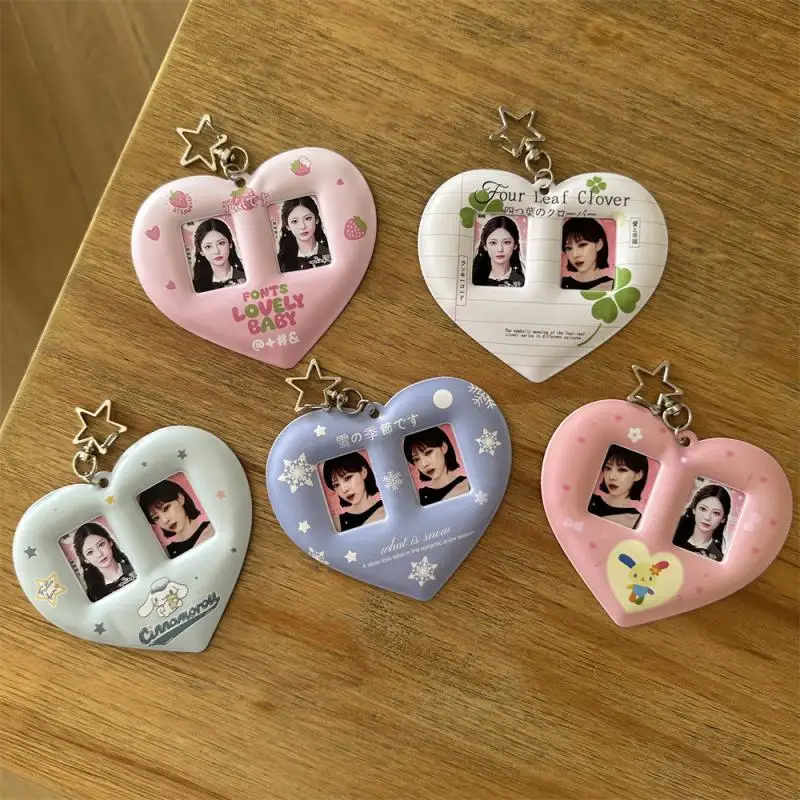 

1 Piece Kpop Card Couple Photo Protective Display Sleeves Ins Girl Heart Love 1 Inch Card Holder Students Bag Pendant Gift