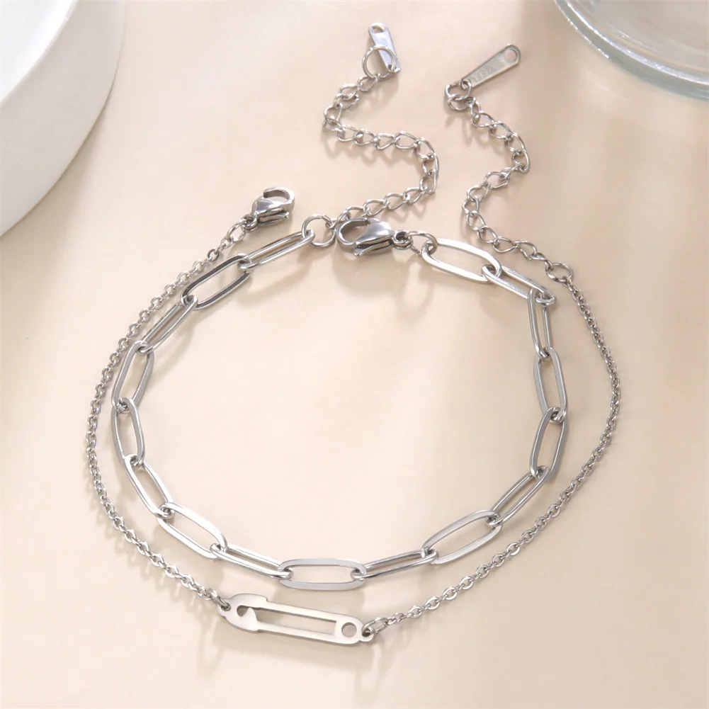 Unift Simplicity Safety Pin Bracelet Women Girls Delicate Stainless Steel Chain Bracelet Fashion Peaceful Statement Jewelry Gift